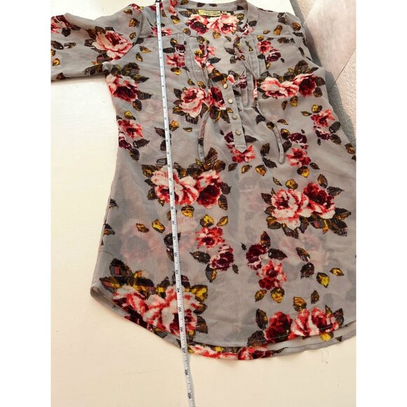 Princess Vera Wang Women Floral Button-Down Blouse Size M Gray/Red Pattern - Picture 5 of 7